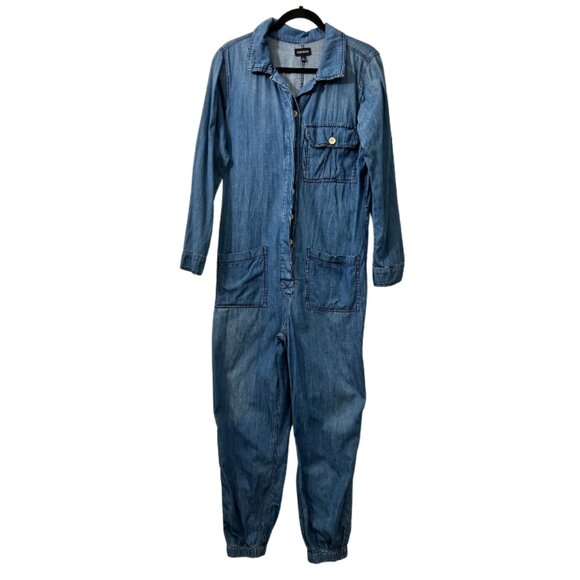 Posion Mushroom Pants - Women’s Long-Sleeve Denim Jumpsuit with Elastic Ankle & Button-Up Closure Size S